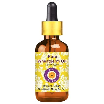 Deve Herbes Pure Wheatgerm Oil (Triticum Vulgare) with Glass Dropper 100% Natural Therapeutic Grade Cold Pressed for Skin And Hair, 30 ml
