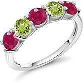 Gem Stone King 925 Sterling Silver Red Ruby and Green Peridot Wedding Band Ring For Women (1.16 Cttw, Round 3.5MM, Gemstone July Birthstone)
