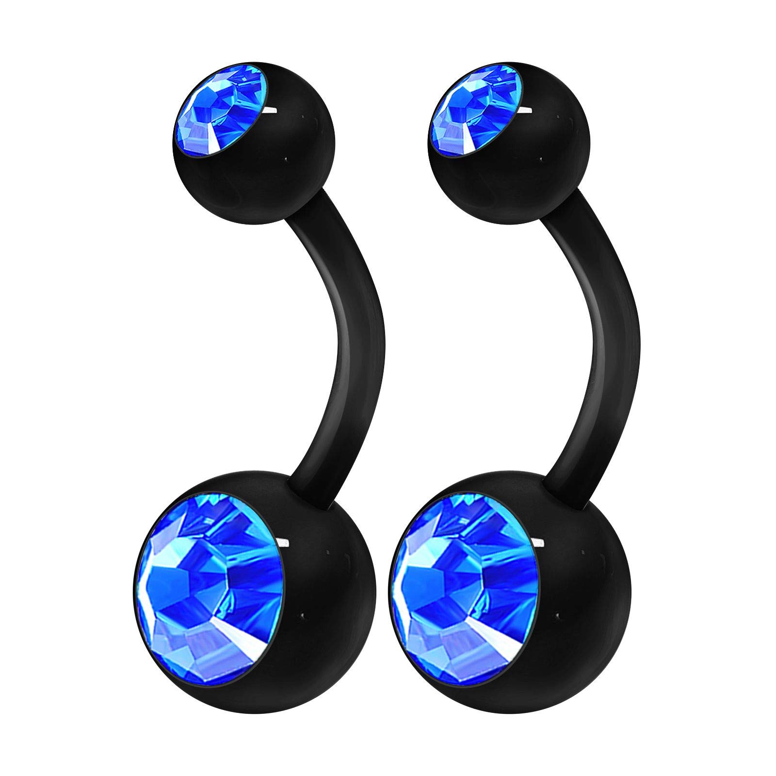 KJM FASHION 2PCS Acrylic Body Flexible Navel Ring 14 Gauge 3/8 10mm Crystal Ball Earring Piercing Jewelry See More Colors