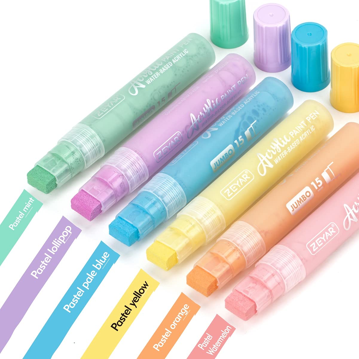 Jumbo Paint Marker Pens, Water Based Acrylic, 15mm Wide Felt Tip, Waterproof and Permanent Ink, Great on Plastic,Stone,Metal and Glass for Doodling(6 Macaron Colors)