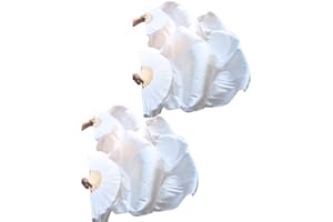 FHAUOPSA Belly Dance Faux Silk Veil Fans, 2 Pair Handmade Long Faux Silk Fans for Dancing, Abanicos de Danza for Line Dancing