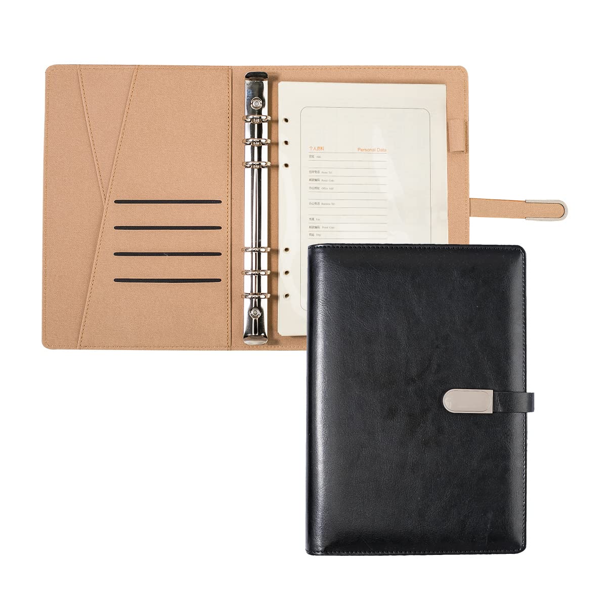 A5 Binder Organizer - Unisex Business Planner - PU Leather Journal -6 Ring Binder Refillable Diary Notepads, Travel Organizer Agenda for Men Women - Black