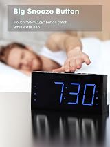 ROCAM Loud Alarm Clock with Bed Shaker Dual Alarm 7.5" Display Blue view 5