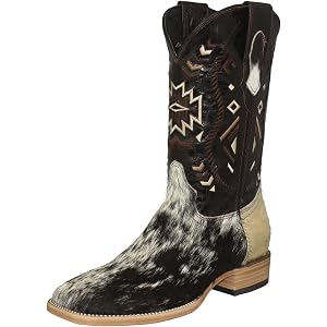 Mens Brown Cowboy Boots Real Cow Hair Leather Pull On Rodeo Square Toe