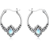 LELOUCHY Vintage Square/Heart Cut Moonstone Hoop Earrings 925 Sterling Silver 19MM June Moonstone Boho Style Hoop Earrings for Women Gifts