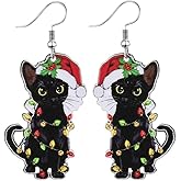 QLUYCKW Acrylic Christmas Animal Earrings Unique Cat Dinosaur Raccoon Yak Dangle Earrings Cheerful Holiday Jewelry for Women Xmas