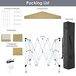 TOOLUCK 10x10 Pop Up Canopy Tent with 3 Sidewalls