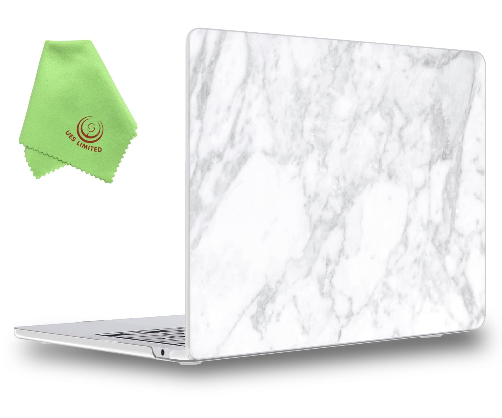 UESWILL Case Compatible with MacBook Air (15 inch, M2 M3 M4 M5, 2023 2024 2025 2026) Model A3448 A3241 A3114 A2941, Marble Pattern Hard Shell Cover + Microfiber Cloth, White