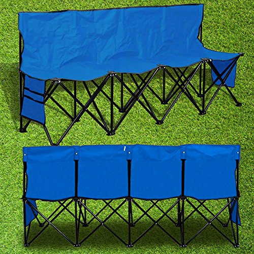 Yaheetech Portable 4 Seats Sports Bench Sits Team Sports Sideline Bench Outdoor Waterproof w/Side Bag & Back,Black/Blue (Blue)