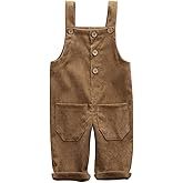 Liyamiee Baby Boy Girl Corduroy Overalls Solid Suspender Bib Pants One-Piece Strap Jumpsuit Pocket Fall Winter Outfit