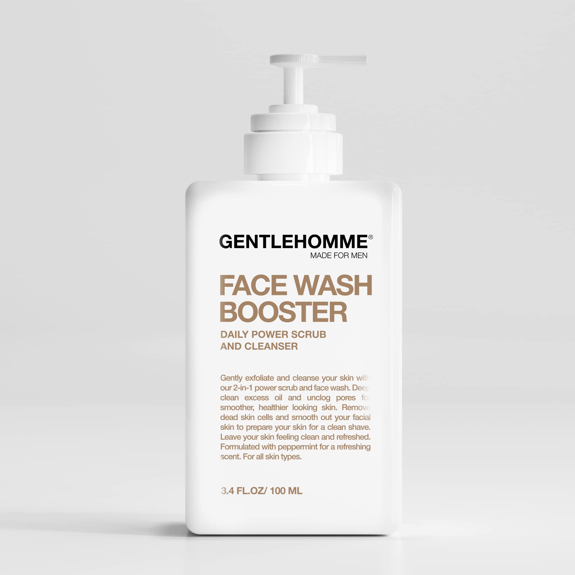 Gentlehomme Men’s Face Wash & Exfoliator - Daily Exfoliating Face Cleanser for Men - Plant-Based Ingredients Peppermint Face Scrub and Gentle Face Cleanser in One -3.4 fl oz