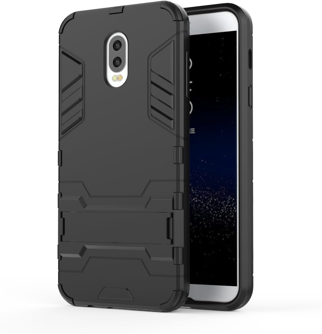 for Samsung Galaxy C8/J7310/c72017/J7PLus case Thin Slim 2 in 1 Heavy Duty Armor Hard Back Phone Cover Soft TPU Bumper with Kickstand (Black)