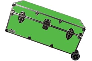 C&N Footlockers - Full-Size Happy Camper Trunk w/Wheels - #1 Summer Camp Trunk - Made in the USA - Steel Footlocker with Lid Stay - 32 x 18 x 13.5 Inches (Lime Green)