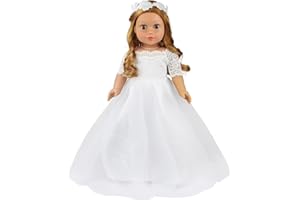 ZITA ELEMENT 2 Piece 18 Inch Doll Clothes Outfits Little Angel - White Satin and Tule Holy First Communion Dress with Hairband Gift for Girls (Doll not Included)