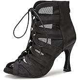 YYTing Women Ballroom Dance Boots Latin Salsa Dress Shoes Performance Practice Footwear 3.5 inch Heels