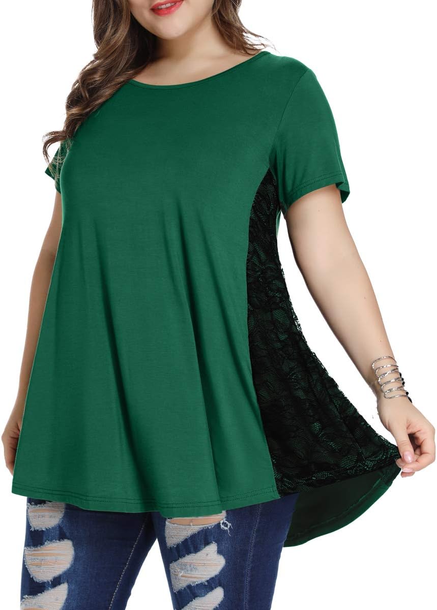 LARACE Women Lace Tunic Top Short Sleeve Flare T Shirt for Leggings