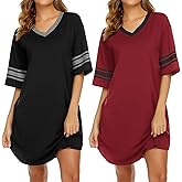 Ekouaer Nightgowns for Women 2 Pack Sleepshirts Short Sleeve Nightshirt V Neck Sleepwear Casual Pajama Dress