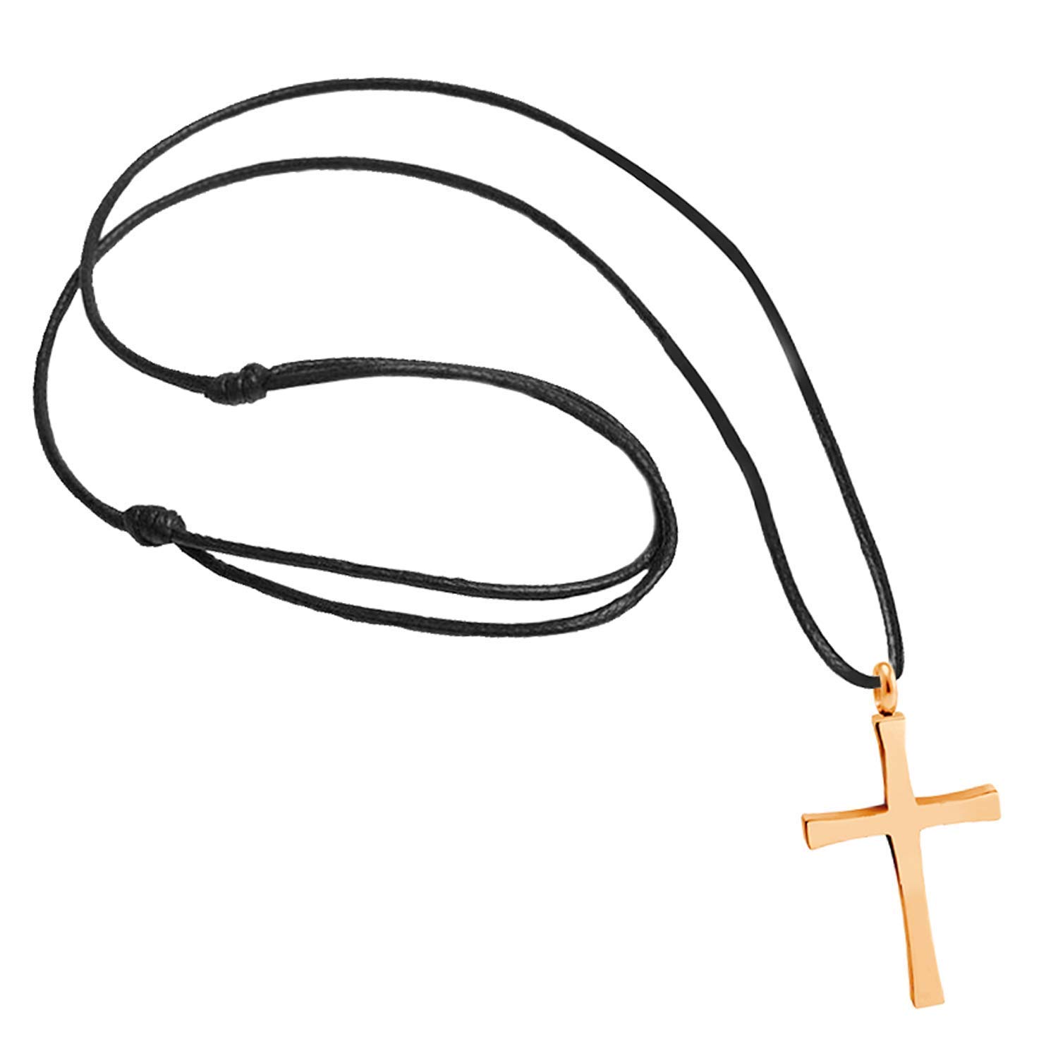 555Jewelry Stainless Steel Metal Cross Adjustable Black Leather Cord Unisex Women Men Religious Christian Vintage Braided Rope Chain Fashion Jewelry Accessory Pendant Necklace, Pink Rose Gold 18 Inch โ image 1