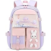 VIDOSCLA Bunny Girls Backpack for School Kawaii Kids Backpack Cute Sequin School Bag for Girls