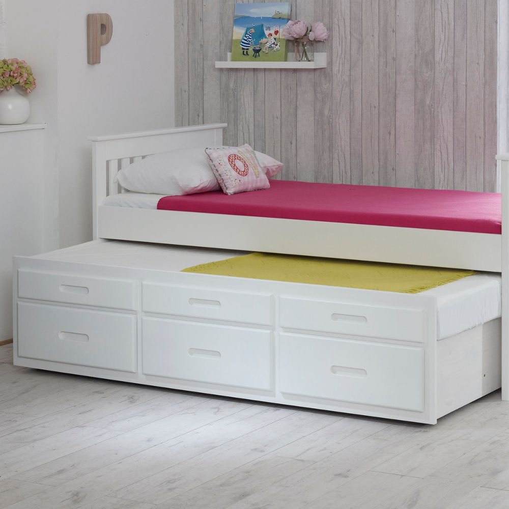 Happy Beds Captains Wooden White Pine Guest Bed Drawers Furniture