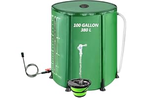 Iriisy 100 Gallon Collapsible Rain Barrel, 380L Water Storage Tank with Scale Mark for Garden Plant Watering, Farm Irrigation, XL Rainwater Collection System with Spigots, Overflow Kit, Hoses