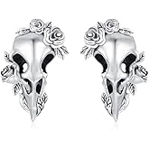 Raven Earrings 925 Sterling Silver Gothic Crow Skull Earrings Crow Ear Bird Studs for Halloween Birthday Gifts Women Men