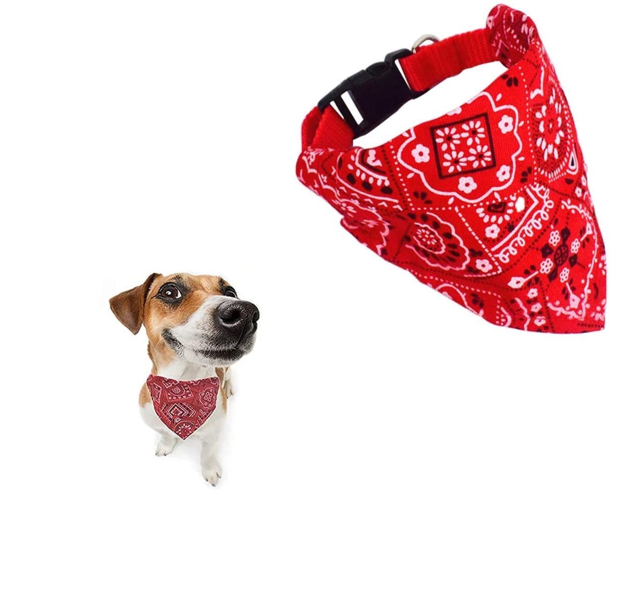 LATRAT Adjustable Triangle Bandana for Pets, Dog Scarf, Red, Polyester, Large