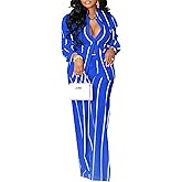 Remelon Women's Casual Two Piece Outfits Striped Long Sleeve Collar Button Down Shirt Blouse High Waist Wide Leg Pants Sets