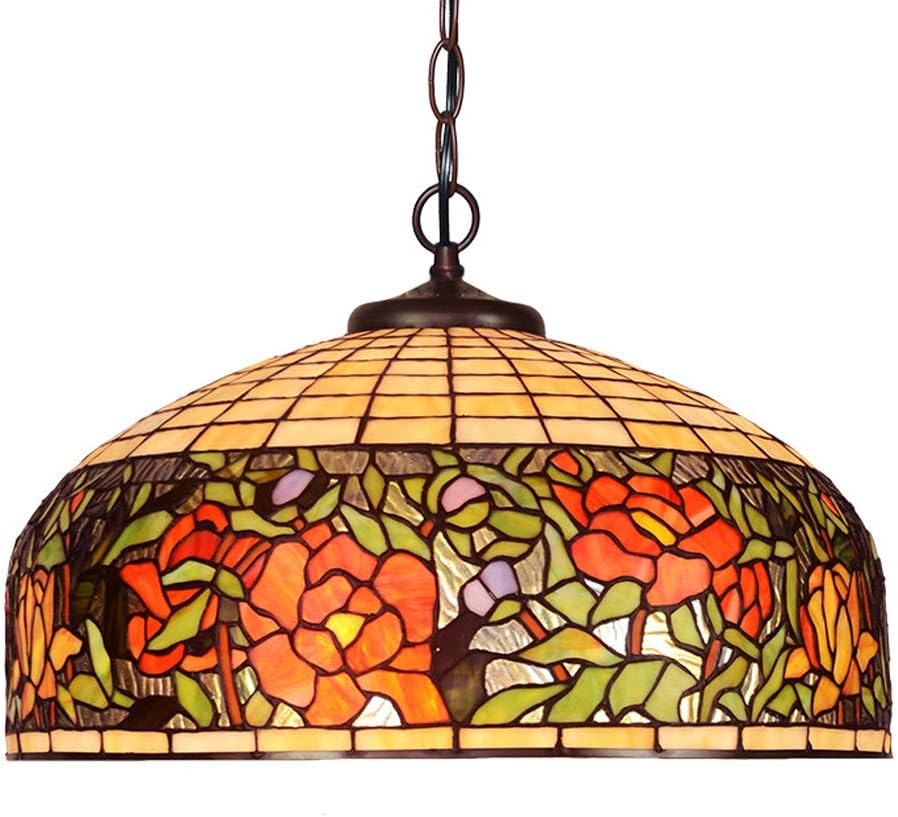 YWYU European Tiffany Style Creative Rose Pendant Light Stained Glass Hanging Lamp Vintage Single Head Chandelier for Bedroom Hotel Cafe Restaurant Ceiling Fixture DENG20190926