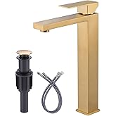 ARCORA Vessel Sink Faucet Brushed Gold, Single Handle Tall Bathroom Faucet, Single Hole Lavatory Vanity Mixer Tap with Pop Up Drain and Supply Lines