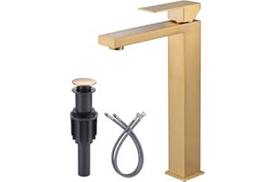 ARCORA Vessel Sink Faucet Brushed Gold, Single Handle Tall Bathroom Faucet, Single Hole Lavatory Vanity Mixer Bar Tap with Pop Up Drain and Supply Lines
