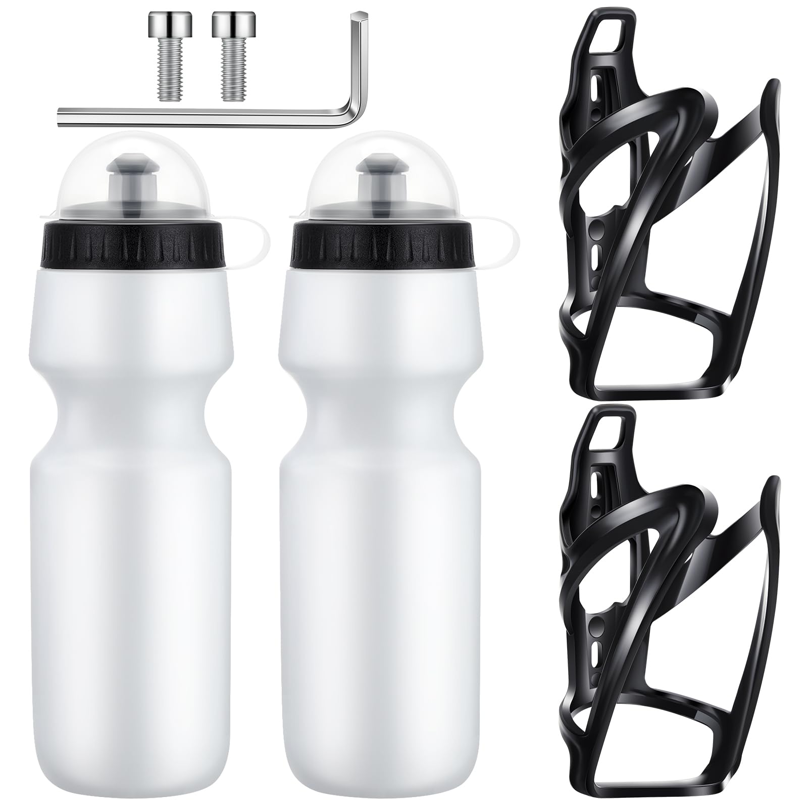 Photo 1 of Mifoci 2 Sets Bike Water Bottle Cage with Bottle Bike Water Bottles and Holder 24oz Squeeze Sport Bicycle Accessories for Mountain Outdoor Cycling (White)