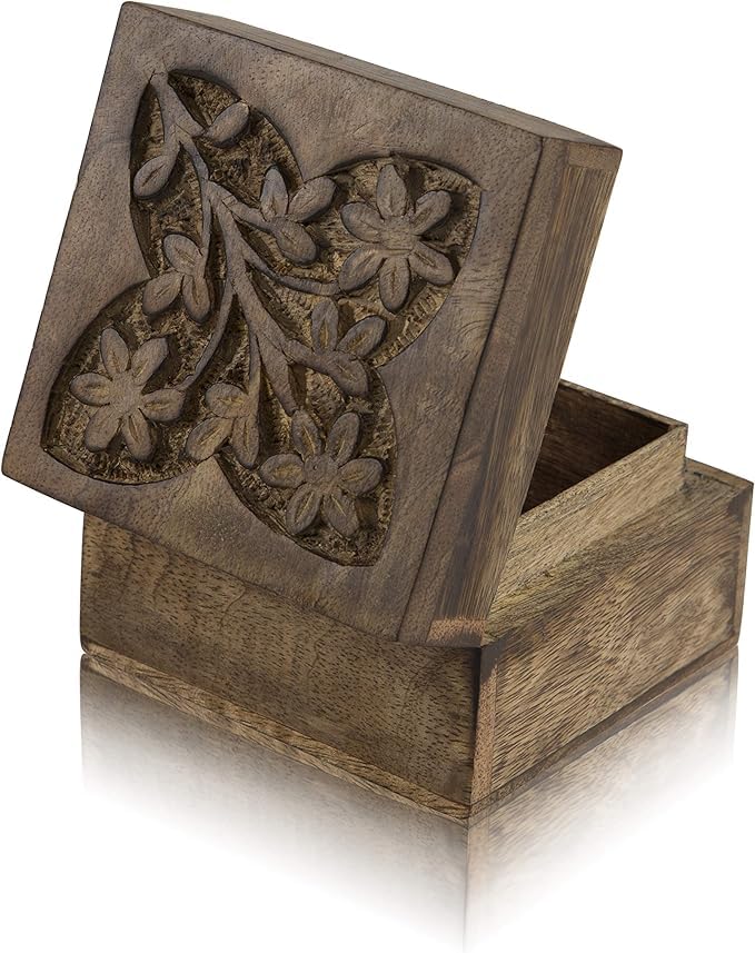 Handmade Decorative Wooden Jewellery Box Treasure Box Jewellery Organizer Keepsake Box Treasure Chest Trinket Holder Lock Box Watch Box 4 x 4 Inch Great Birthday Gift Ideas