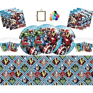 Marvel Avengers Assemble Party Vajilla Platos Tazas Servilletas Mantel Gratis Globos Marco de Fotos de latón-16 Invitados