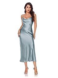 Women's Spaghetti Strap Midi Satin Silk Dresses