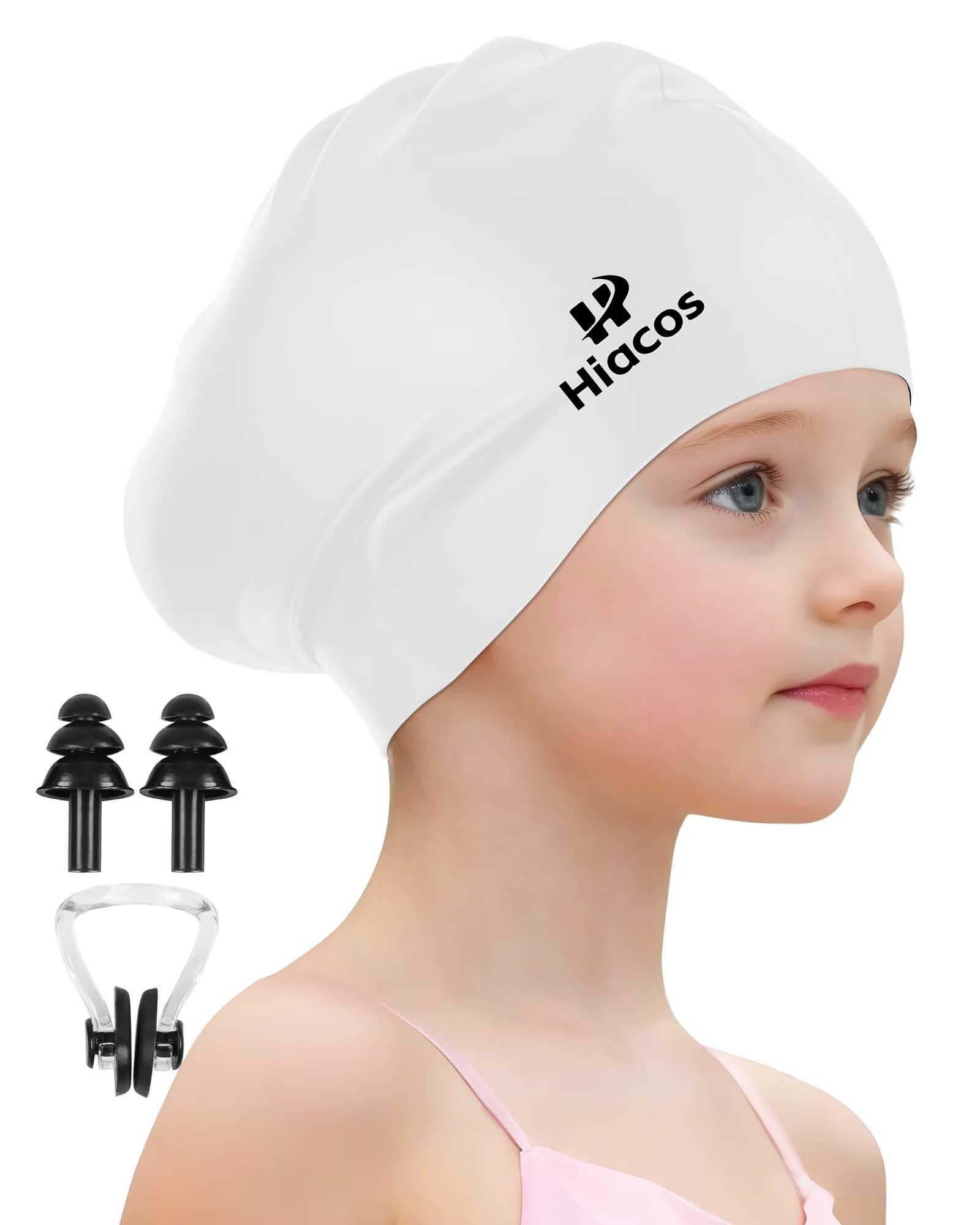 Photo 1 of Kids Swim Cap for Girls Boys, 2 Size Silicone Swimming Cap for Long Hair Short Hair, Waterproof Swim Hats Bathing Caps for Age 3-15 Toddlers Children Teens to Keep Hair Dry-White
