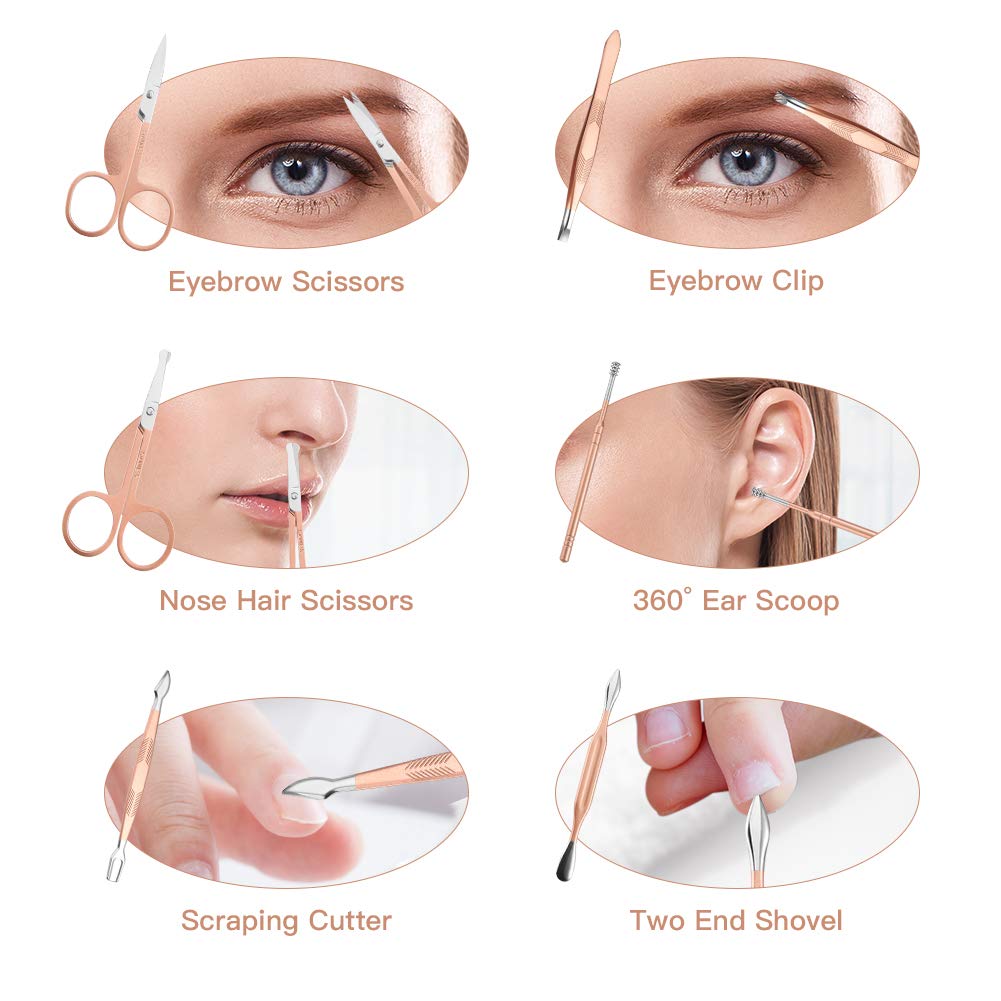 Manicure Set, 18 In 1 Ultra Sharp Sturdy Nail Clippers Sets, Manicure Kit for Men and Women, Professional Nail Care Tools for Fingernails & Toenails, Pedicure Kit with Portable Stylish Case(Rose Gold) : Beauty