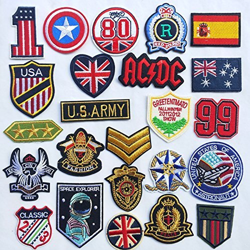 Dandan DIY 24pcs Assorted Styles Badge Flag Embroidered Patch Sew On/Iron On Patch Applique Clothes Dress Plant Hat Jeans Sewing Flowers Applique Diy Accessory (Assorted-Style 2)
