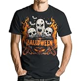 HSKLHBDIL Men's Halloween Skull T-Shirt Fun Skeleton Pumpkin Ghost Graphic Tee