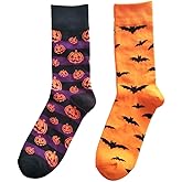 SherryDC Men's Halloween Pumpkins Bats Novelty Fun Crew Length Casual Dress Socks 2-Pack