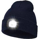 MELASA Unisex Hat with Light, USB Rechargeable Hands Free Headlamp LED Beanie, Winter Gifts for Men Dad Father Husband Him