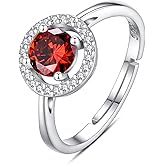 INFUSEU January Birthstone Ring Red Stone Garnet Women Sterling Silver 925 Fashion Crystal Jewelry Gift Adjustable 7 6 8 Stackable Stacking Birthday Valentines Mothers Day