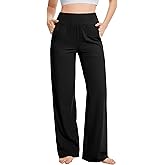 Talovee Yoga Pants Women Wide Leg Pants High Waist Stretch Dress Casual Sweatpants Lounge Pants with Pockets Black, Medium, 29" Inseam