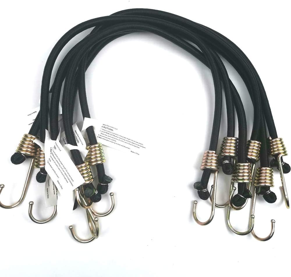 Dajia Heavy Duty Black Bungee Cords with Hooks 3/8"x 36" 10mm Industrial Bungee Cord x 6piece (Pack of 6) Premium Quality Bungee Cord Assortment Metal Hooks - - 