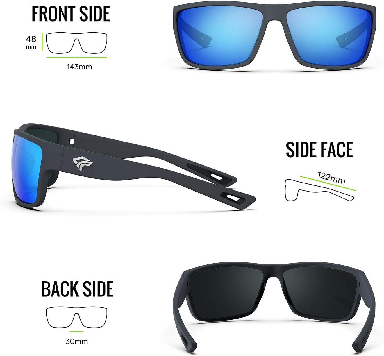 TOREGE Polarized Sports Sunglasses for Men and Women Cycling Running Golf Fishing Sunglasses TR26 (Matte Grey Frame & Ice Blue Lens): Clothing