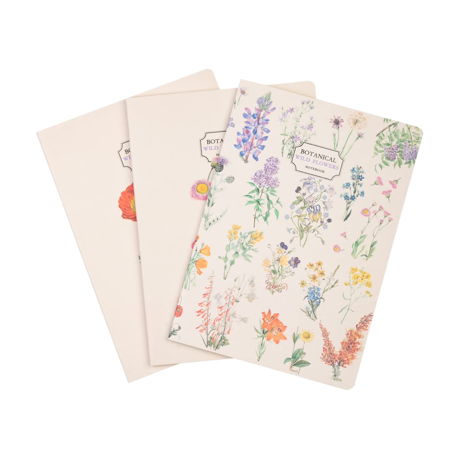 Grupo Erik A5 Notebook Set - Wild Flowers | 3 A5 Notebooks - Lined, Plain, Dotted - 32 sheets (64 pages) | Flower Notebook, Cute Stationery Gifts Under 10 Pounds