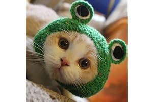 Awgusu Adorable Pet Funny Hat Cartoon Frog Shape Pet Cap Weaving Puppy Cat Hat Pet Grooming Supplies for Everyday Decoration Christmas Halloween Decoration Use 1PCS