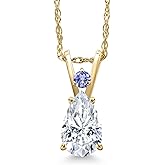Gem Stone King 14K Yellow Gold White Moissanite and Blue Tanzanite Pendant Necklace for Women | 1.03 Cttw | Gemstone Birthstone | Pear Shape 8X5MM | With 18 Inch Chain