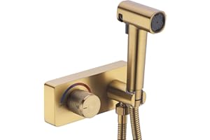 HOMYEP Brass Handheld Toilet Bidet Sprayer Attachment with Spray-Holding Jet, Bathroom Vanity Mount Bidet Faucet with Hot and Cold Water, 4-Inch Center-Set RV Shower Valve, Brushed Gold
