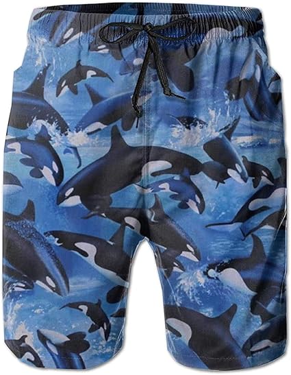 Mens Quick Dry Beach Shorts Swim Trunks(Killer Whales ...